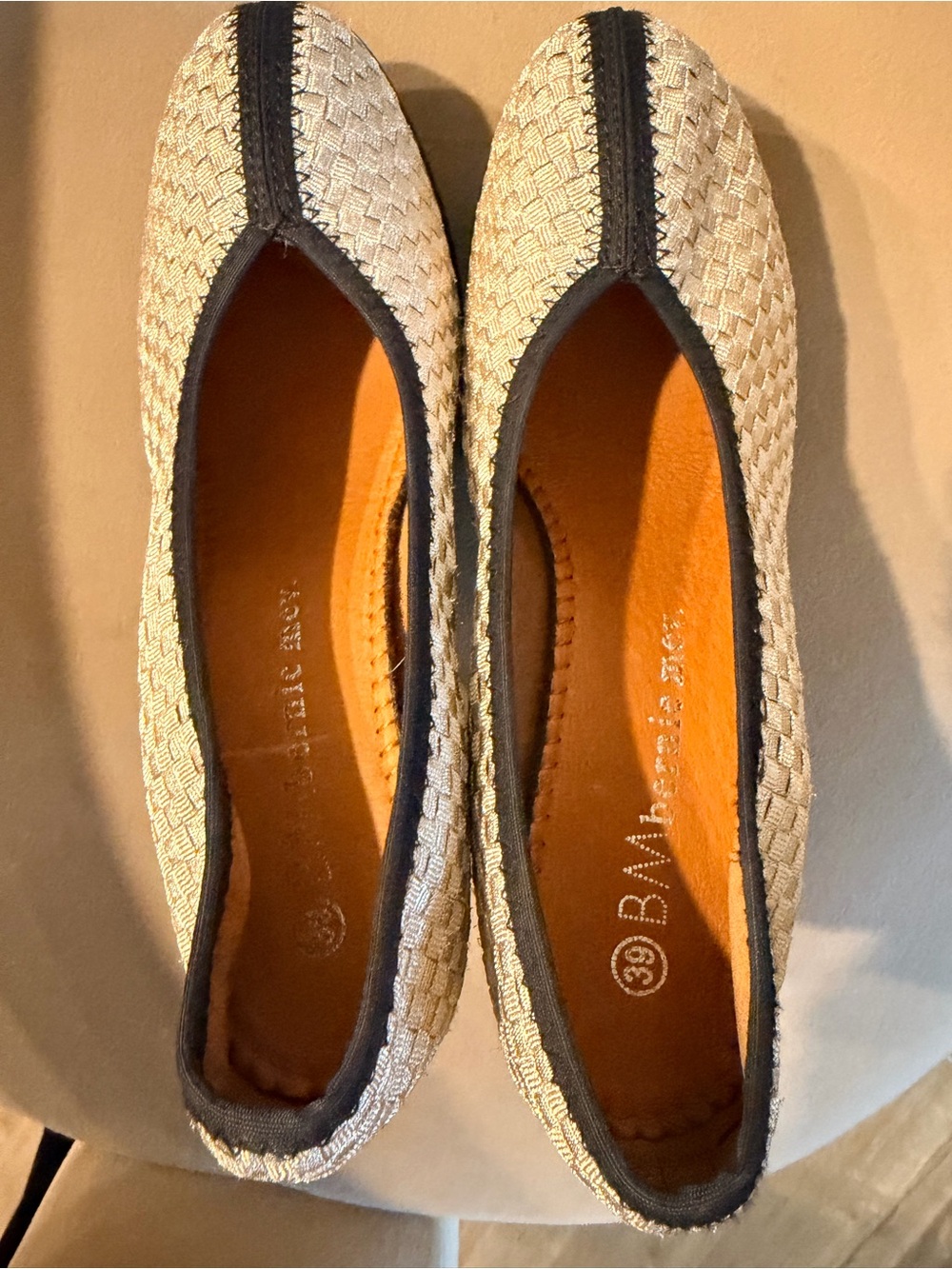 Woven Natural Ballet Flats with Black Trim by BC Footwear